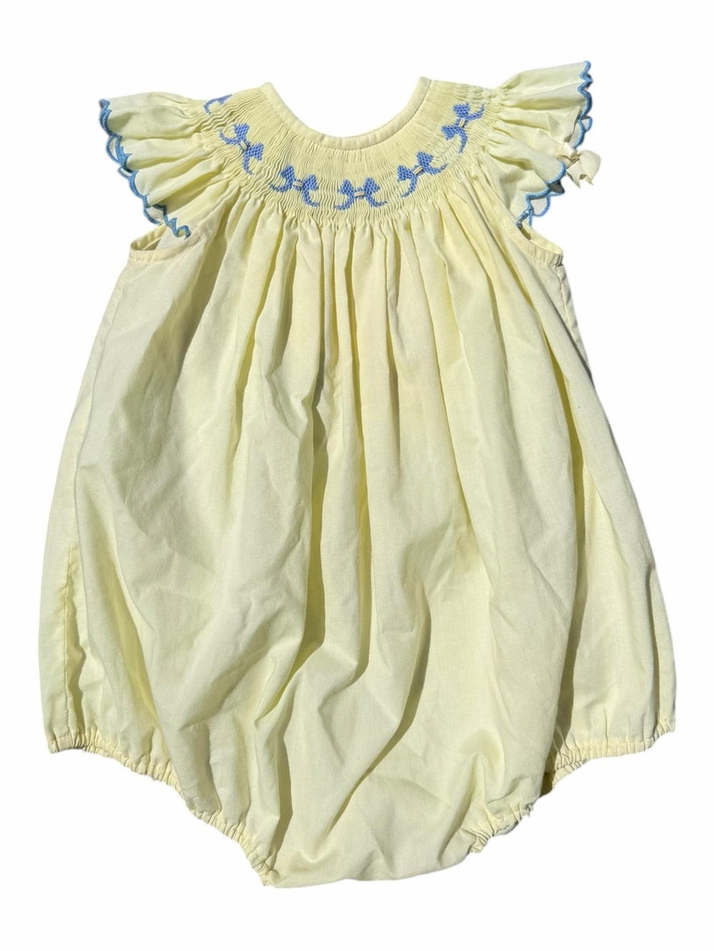 Amanda Remembered Baby Bubble Romper 24M Yellow Blue Smocked Unisex Retro